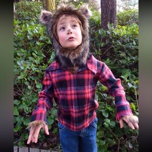 Werewolf Halloween Costume kids costume hood + plaid shirt